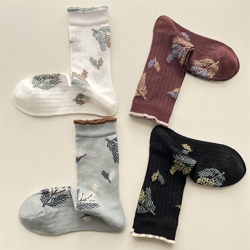Gohobi Korean Floral Mesh Mid-Calf Socks