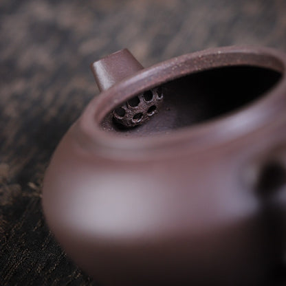 [Chingshui Tang 青水堂] Handmade Yixing Purple Zisha Clay Teapot – 120ml Original Ore Tianqing Clay Ruihu (Auspicious Tiger) Style Gongfu Teapot with Built-in Filter