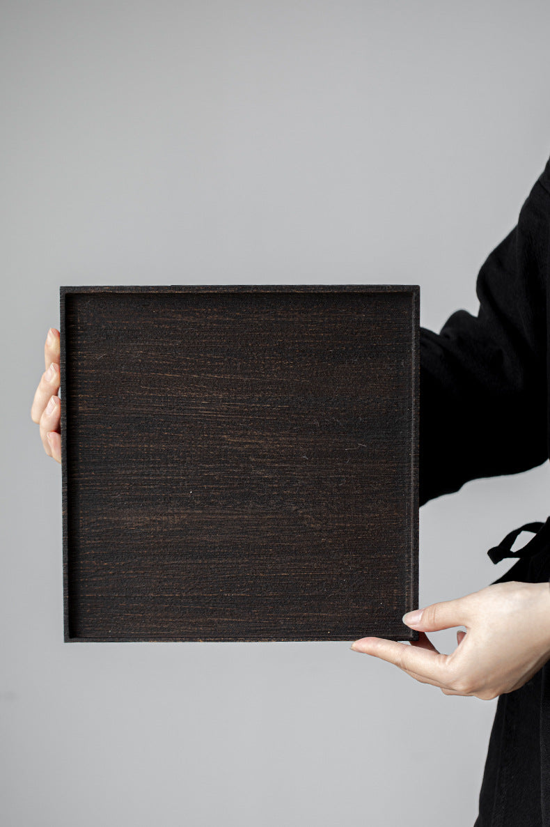 Gohobi Japanese-style Wabi-Sabi Teak Black Brown Square Tray 009