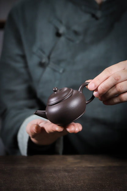 [Chingshui Tang 青水堂] Handmade Yixing Celadon Zisha Clay Shui Ping Teapot 100ml – Original Ore Tianqing Clay Thin-Walled Gongfu Tea Teapot with Built-In Filter