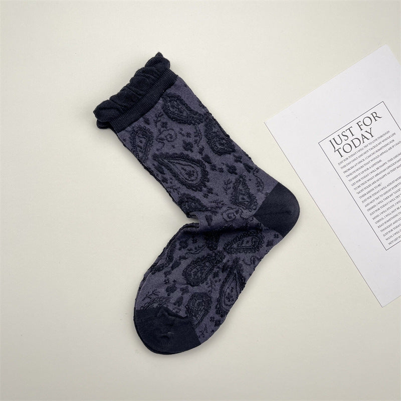 Gohobi South France Paisley Embossed Mid-Calf Socks