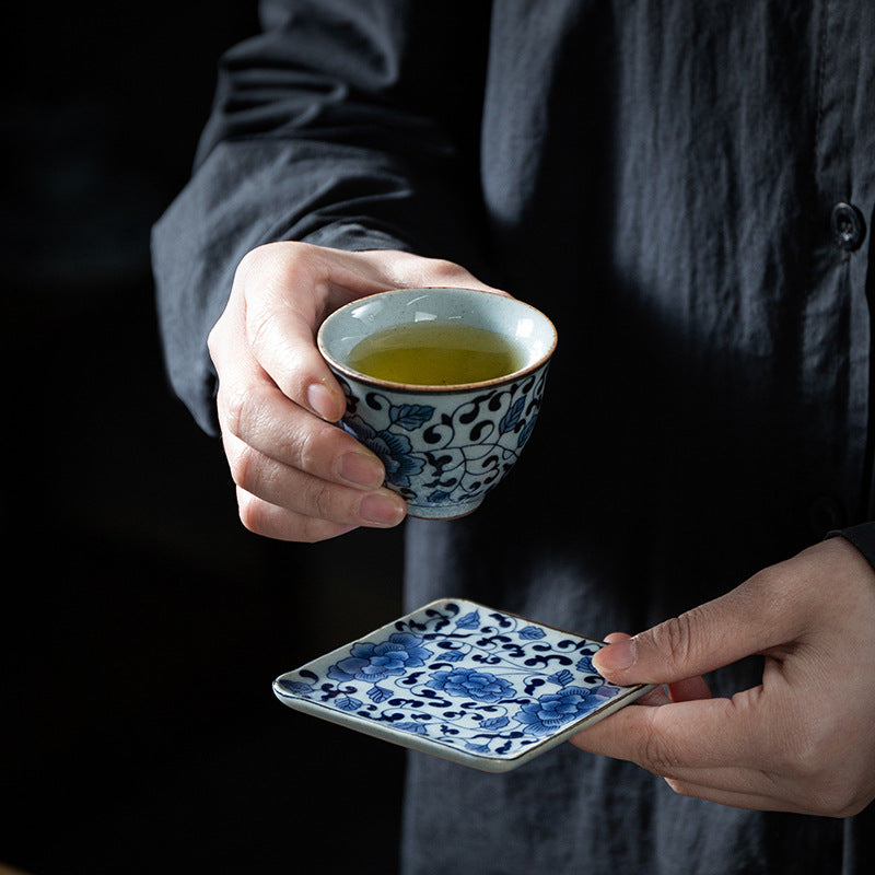 Gohobi Blue and White Balck and Gold Ceramic Coaster