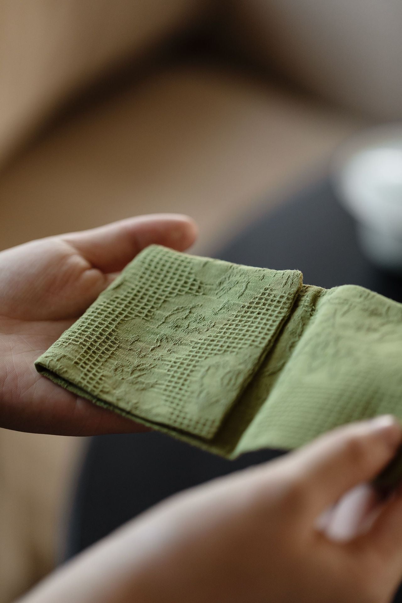 Torchon Gongfu double face en coton et lin gravé Gohobi