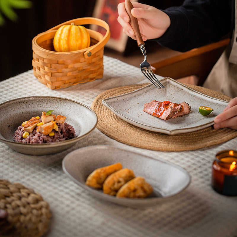 Gohobi Japanese Vintage Coarse Pottery Deep Plate