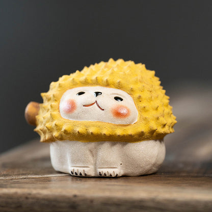 Gohobi Handmade Ceramic YiXing Clay Durian Cat Hedgedog Ornament Tea pet