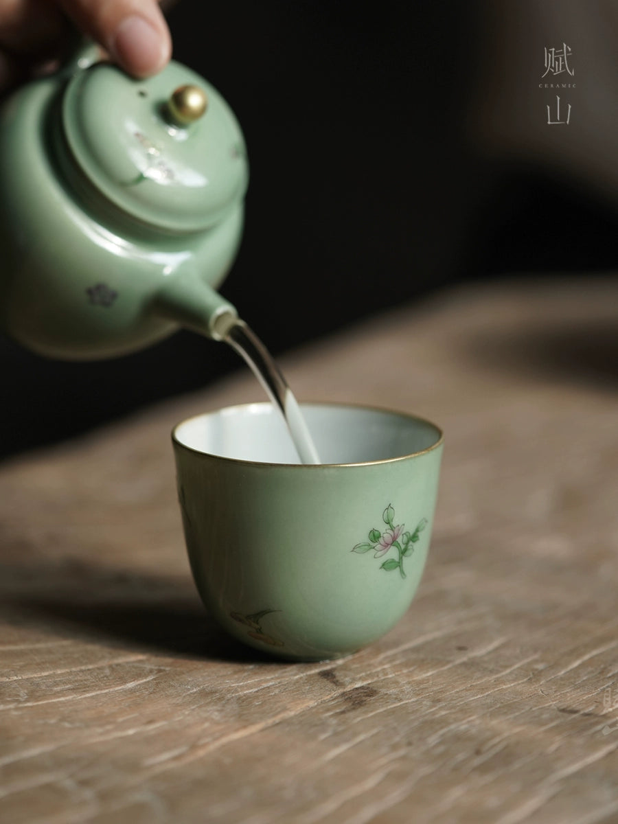 [賦山敘 x Gohobi] Antique-Style “Stone Blue Floral” Master Cup – Handmade Ceramic Aroma & Tasting Cup