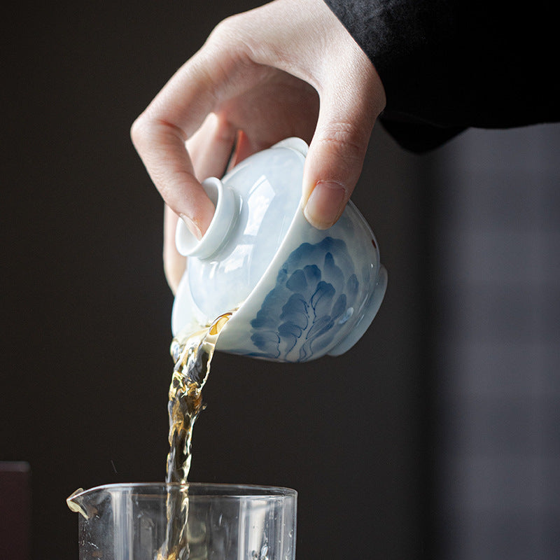 Gohobi White Porcelain Blue-and-White Cabbage Gaiwan
