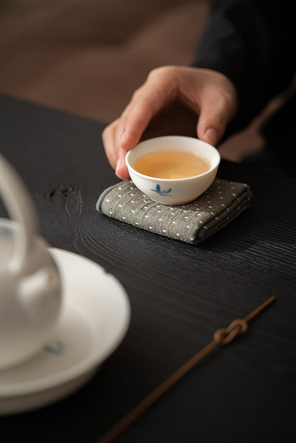 Gohobi Matte Hand-Painted 'Autumn Orchid by the Water' Ceramic Teacup
