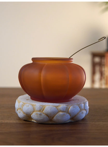 Gohobi Pate de Verre Pumpkin Shaped Coloured Glass Container