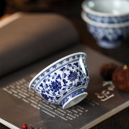 Gohobi Hand-painted Wood-fired Blue and White Yongle Hand-pressed Tea Cup