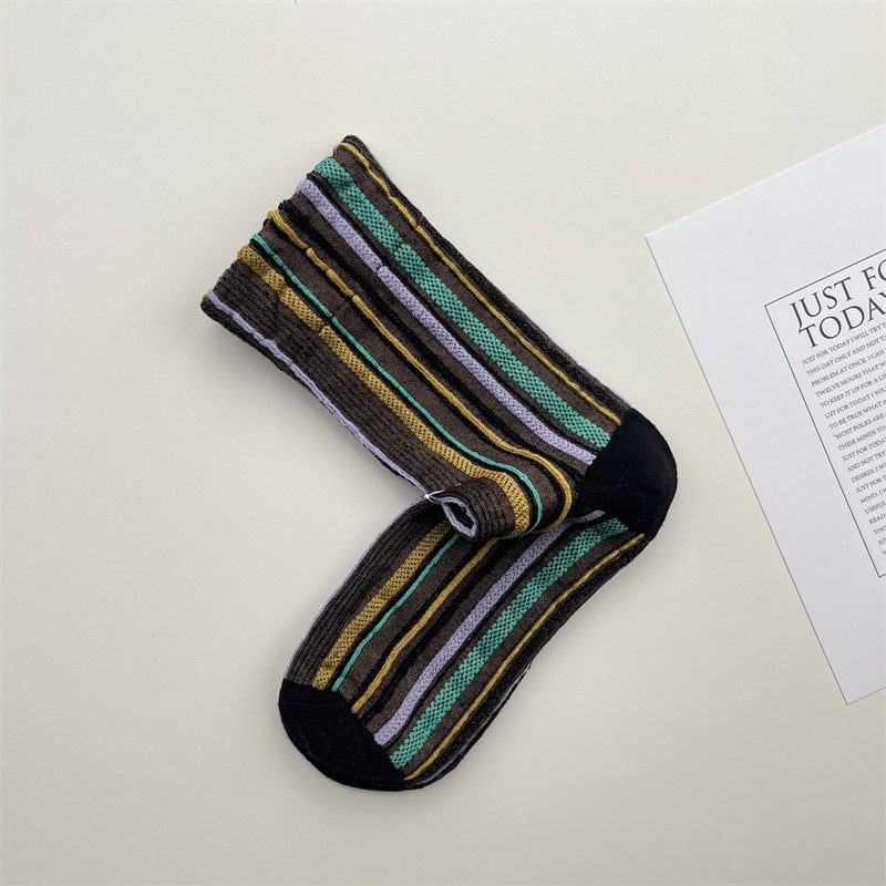Gohobi Colorful Striped Mid-Calf Socks