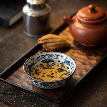 Gohobi Crackled Glaze Banana Leaf Teacup