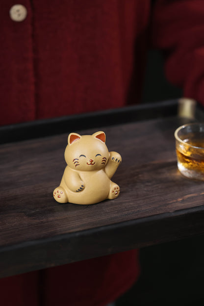 Gohobi Yixing Purple Clay Lucky Cat Tea Pet – Handmade Fortune Cat Tea Table Ornament
