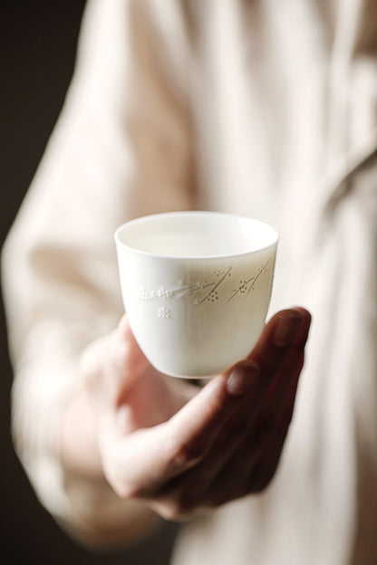 Gohobi Handmade White Porcelain Hand-embossed Ceramic Tea Cup