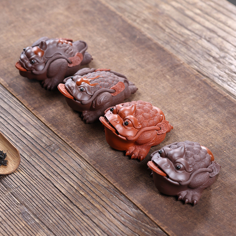 Gohobi Yixing Purple Clay Flame Golden Toad Tea Pet – Handmade Lucky Three-Legged Toad Ornament