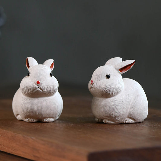 Yixing purple sand tea pet rabbit ornament zodiac tea table tea set accessories creative handmade little white rabbit ornament can be raised