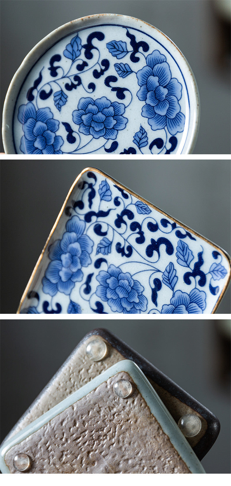 Gohobi Blue and White Balck and Gold Ceramic Coaster