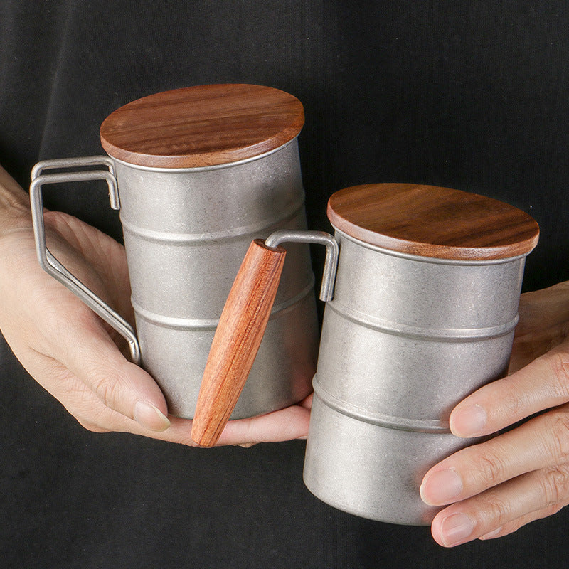 Gohobi Stainless Steel Mug Wooden Lid and Handle