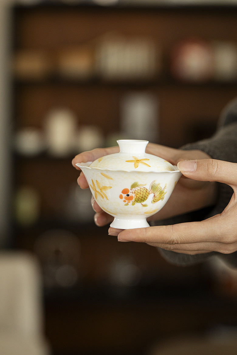 Gohobi Porcelain Hand-Painted Golden Fish Gaiwan