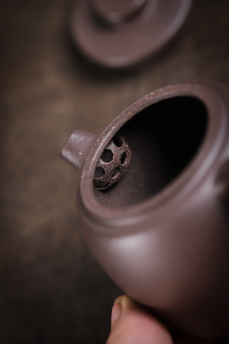 [Chingshui Tang 青水堂] Handmade Yixing Purple Zisha Clay Teapot  – 100ml Original Ore Sky Blue Clay Xiao Julun (Small Giant Wheel) Style, Thin-Walled Gongfu Teapot with Built-in Filter