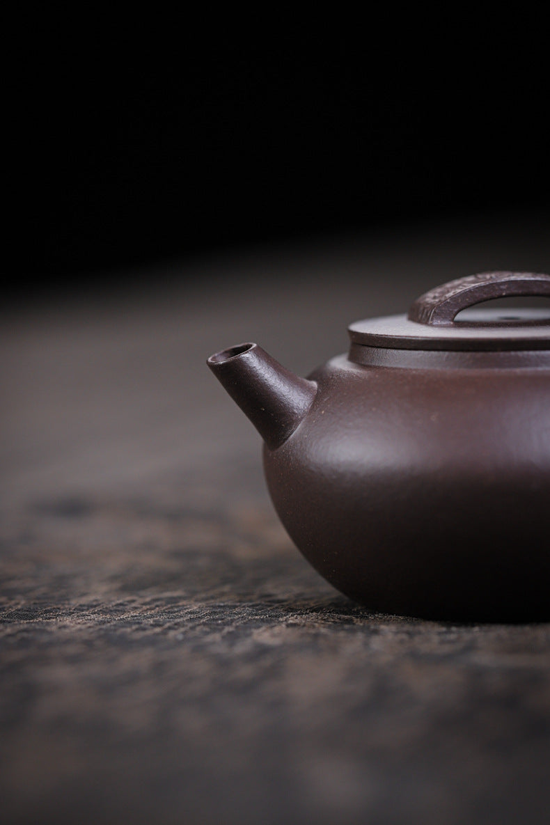 [Chingshui Tang 青水堂] Handmade Yixing Purple Zisha Clay Teapot – 120ml Original Ore Tianqing Clay Ruihu (Auspicious Tiger) Style Gongfu Teapot with Built-in Filter