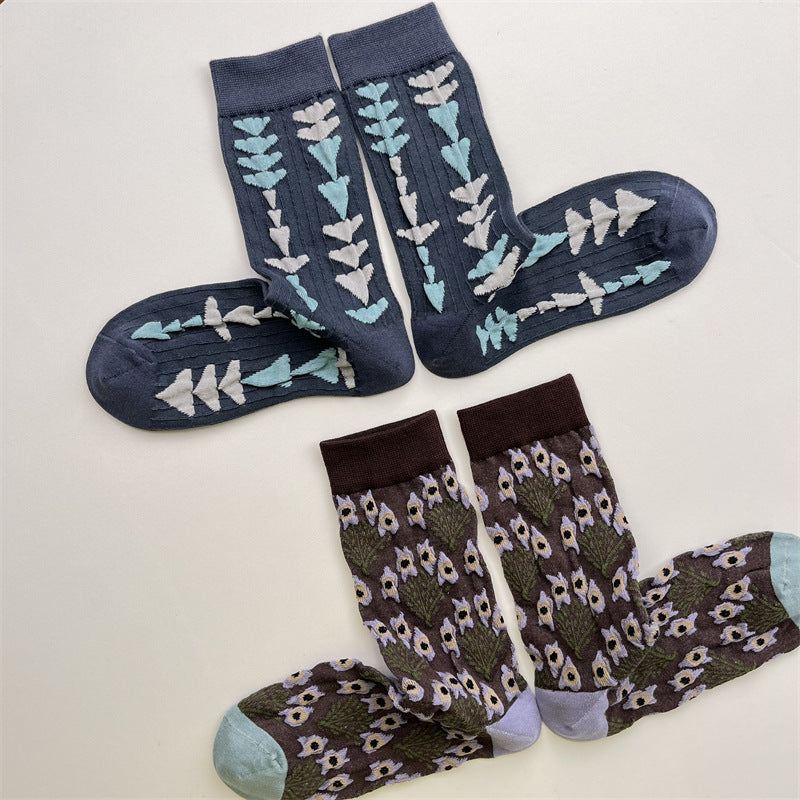 Gohobi Embossed Floral Geometric Socks