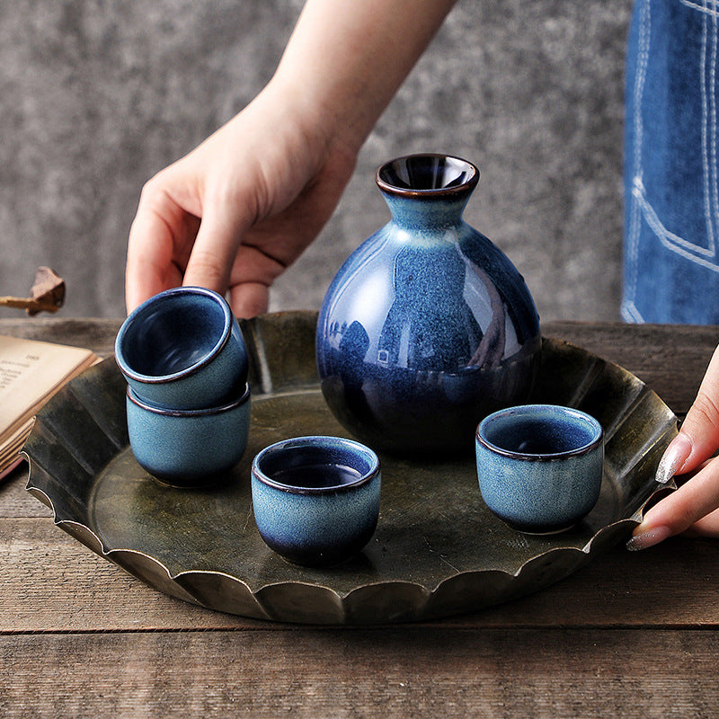 Gohobi Cat’s Eye Blue Ceramic Sake Set