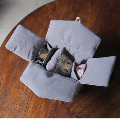 Gohobi Blue and Pink Large Teaware Storage Travel Bag Shifuku