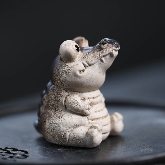 Gohobi Handmade Ceramic YiXing Clay Seating Crocodile Ornament Tea pet