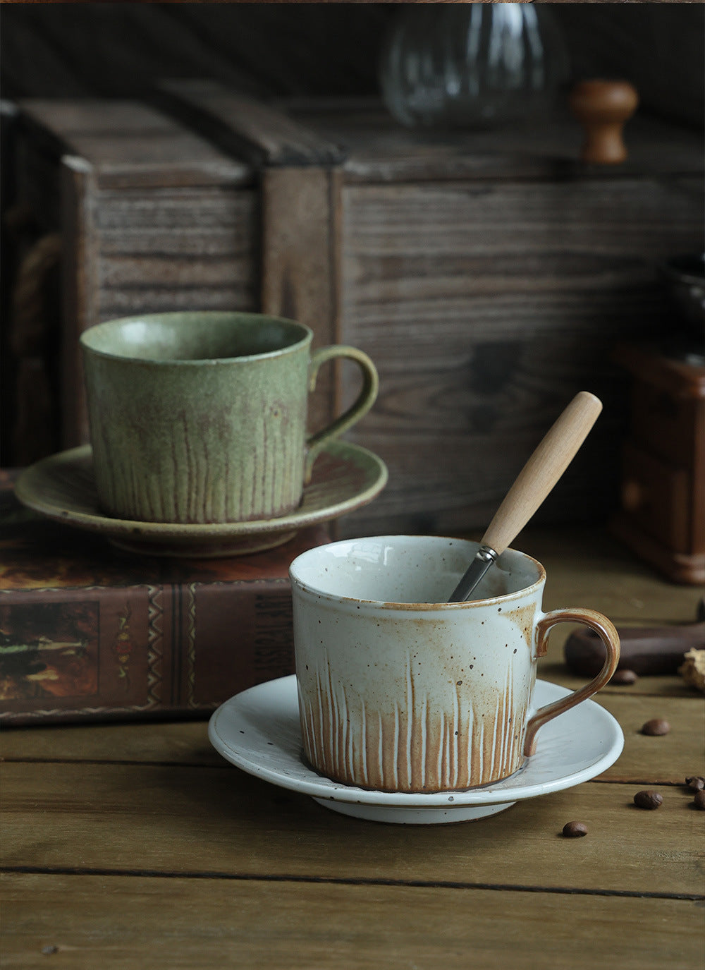 Gohobi Handmade Glaze-changed Japanese Stoneware Coffee Mug and Saucer Set