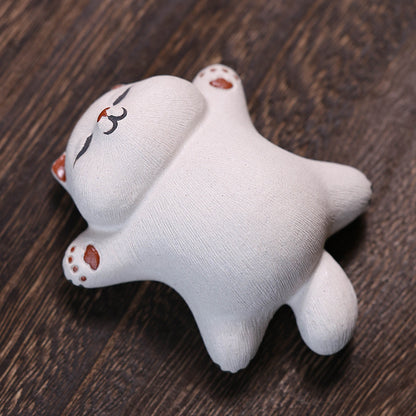 Gohobi Yixing Purple Clay Sleeping Cat Tea Pet – Handmade Lucky Cat Ornament