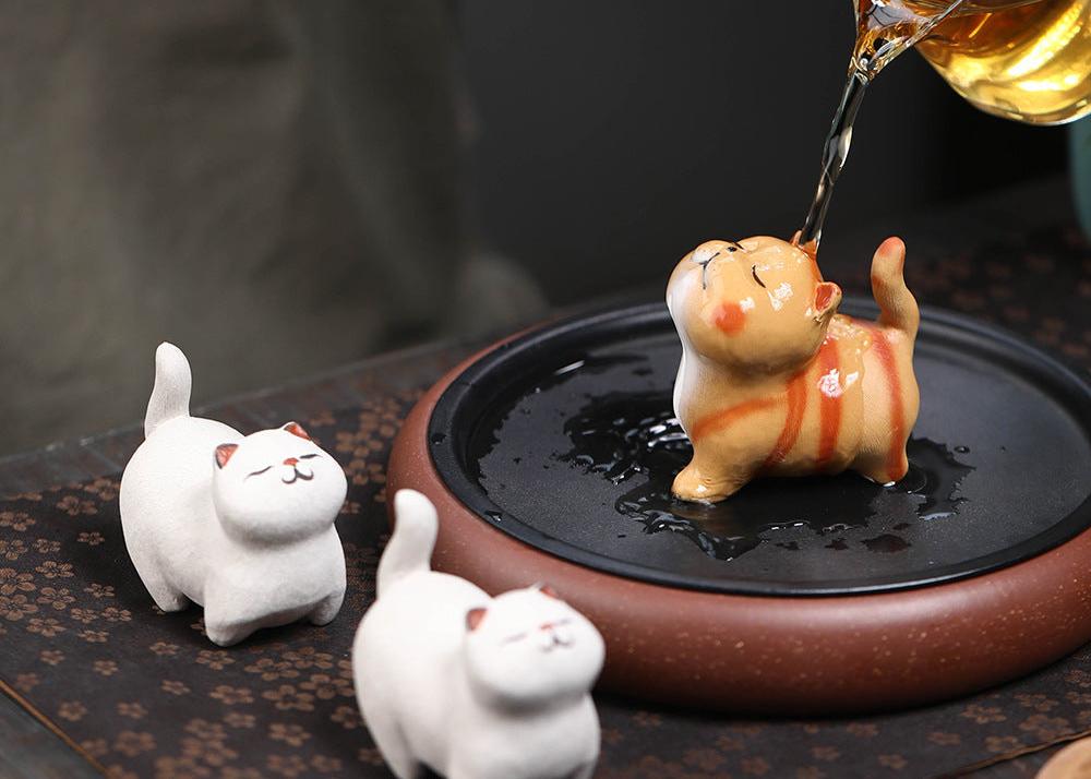 Gohobi Handmade Ceramic YiXing Clay Cat Ornament Tea pet