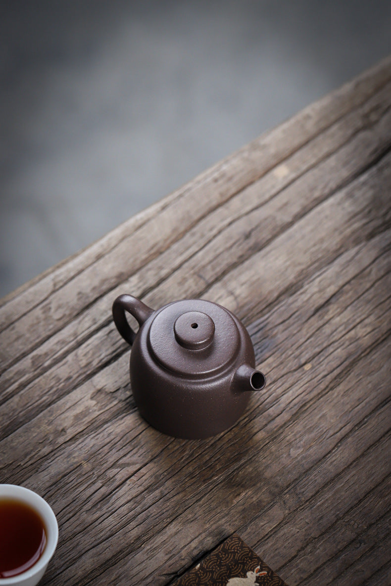 [Chingshui Tang 青水堂] Handmade Yixing Purple Zisha Clay Teapot  – 100ml Original Ore Sky Blue Clay Xiao Julun (Small Giant Wheel) Style, Thin-Walled Gongfu Teapot with Built-in Filter