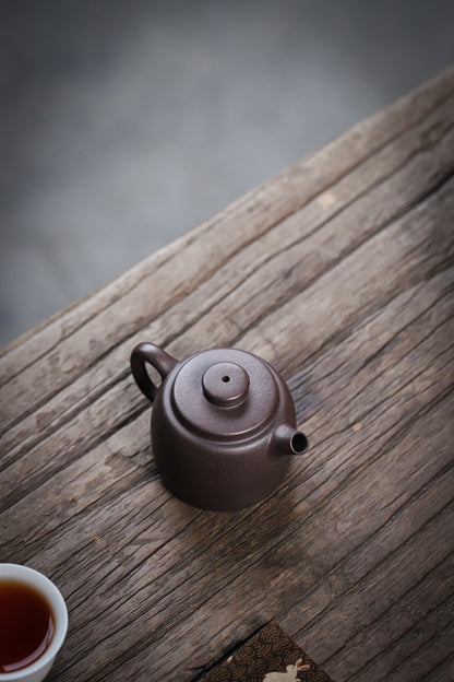 [Chingshui Tang 青水堂] Handmade Yixing Purple Zisha Clay Teapot  – 100ml Original Ore Sky Blue Clay Xiao Julun (Small Giant Wheel) Style, Thin-Walled Gongfu Teapot with Built-in Filter