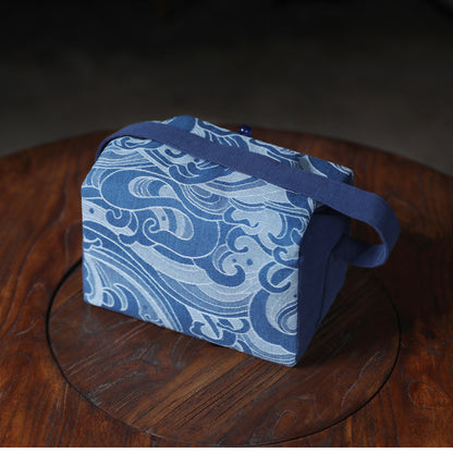 Gohobi Large Blue Wave Pattern Teaware Storage Travel Bag