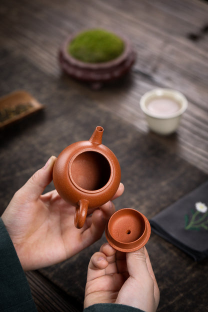 [Chingshui Tang 青水堂] Handmade Yixing Zisha Sandy Purple Clay Teapot – 120ml Original Ore Jin Jiangpo Clay, Handmade Thin Body with Built-in Filter, Da Bin Huai Yue Style Small Gongfu Teapot