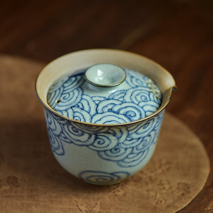 Gohobi Hand-painted Vintage Style Blue and White Dragon Gaiwan  Hohin Teapot