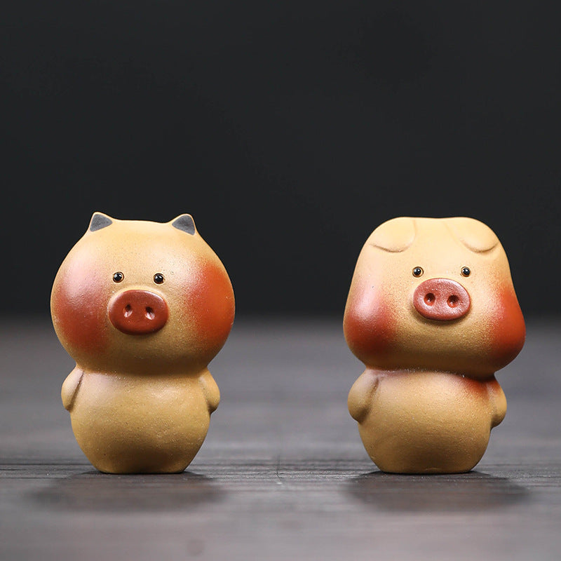 Gohobi Handmade Ceramic YiXing Clay Standing Pig Ornament Tea pet