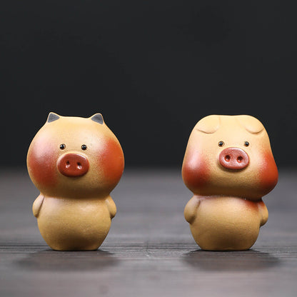 Gohobi Handmade Ceramic YiXing Clay Standing Pig Ornament Tea pet