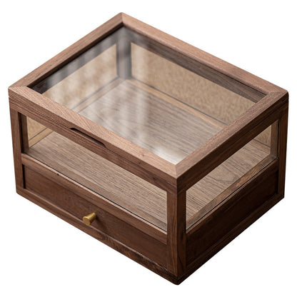 Gohobi Walnut Wood Glass Tea Cabinet with Drawer