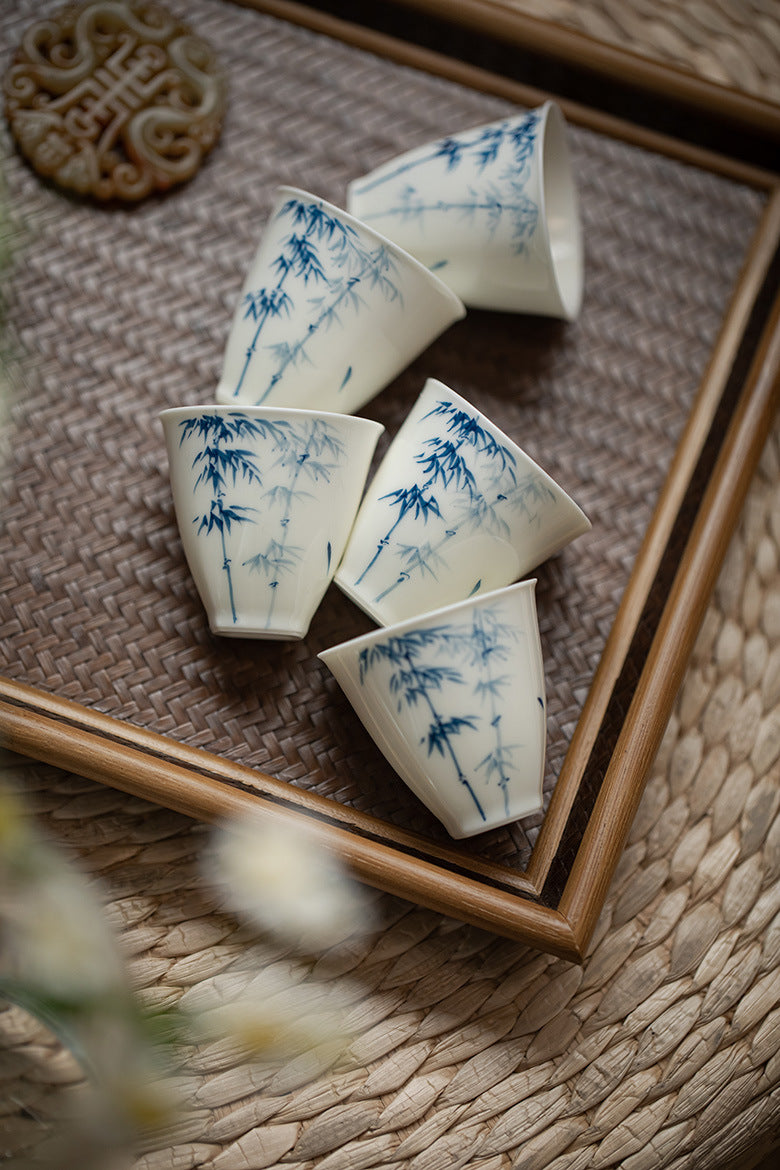Gohobi Celadon Blue and White Bamboo Teacup