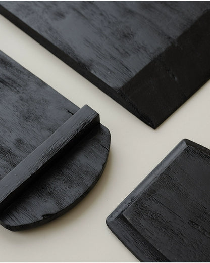 Plateau noir en bois carbonisé de style japonais Gohobi Wabi-Sabi 003