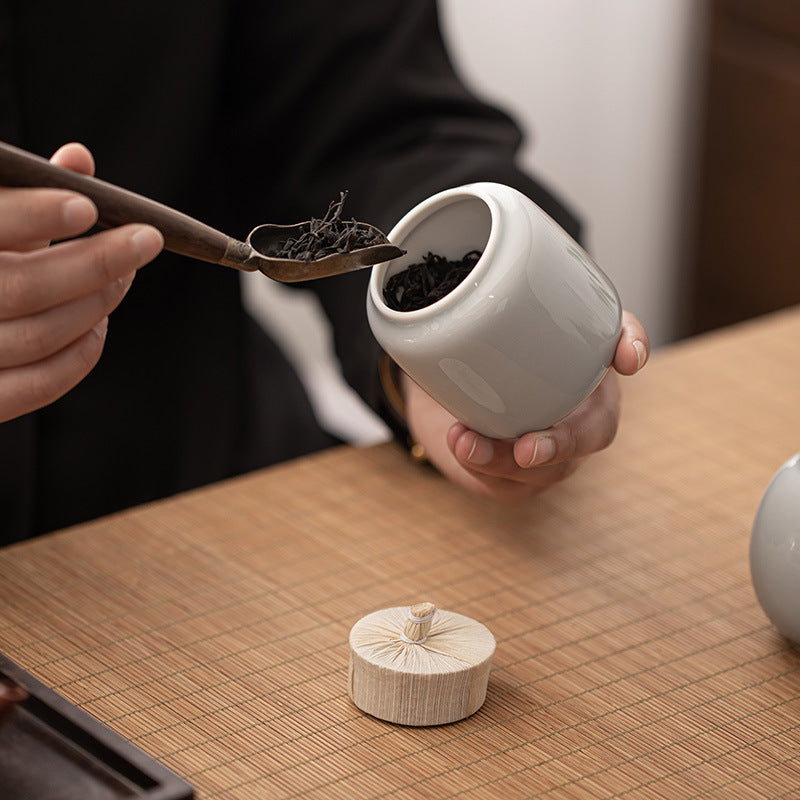 Gohobi Ceramic Tea Storage Jars Ice Grey (Straw Lid)