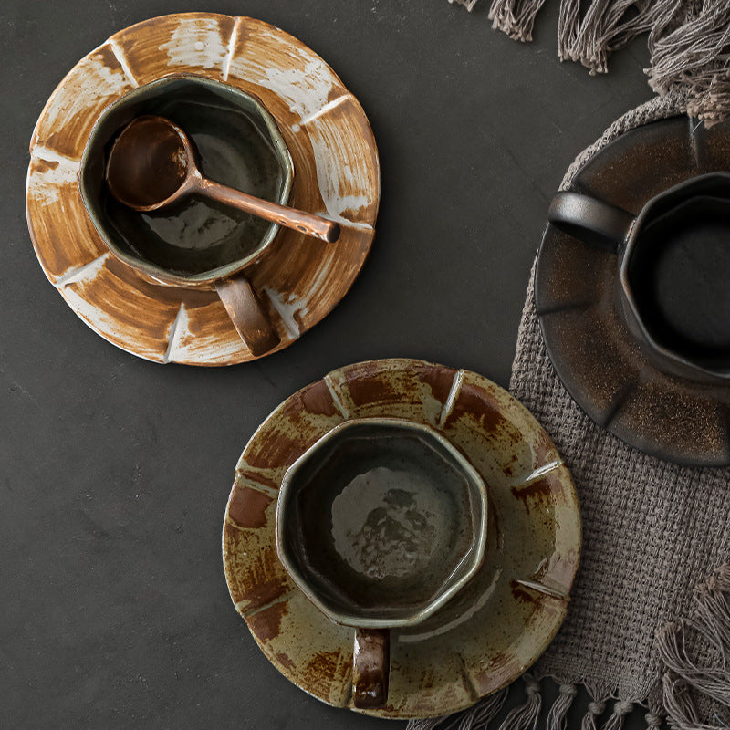 Gohobi Handmade Nordic Style Stoneware Coffee Mug and Saucer Set
