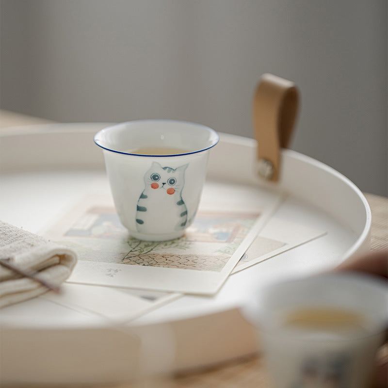 Gohobi Hand-Painted Cat & Peach Teacup
