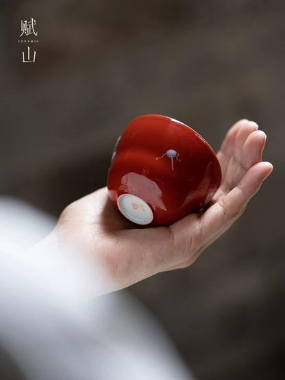 [賦山敘 x Gohobi] “Crimson Childhood” Gaiwan – Handcrafted Jingdezhen Ceramic Tea Bowl with Heat-Resistant Design