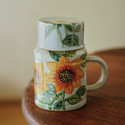 Gohobi Hand-Painted Blue and White Floral Mug with Lid Cup