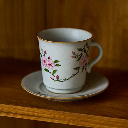 Gohobi Handmade Vintage hand-painted Floral Japanese Stoneware Coffee Mug and Saucer Set