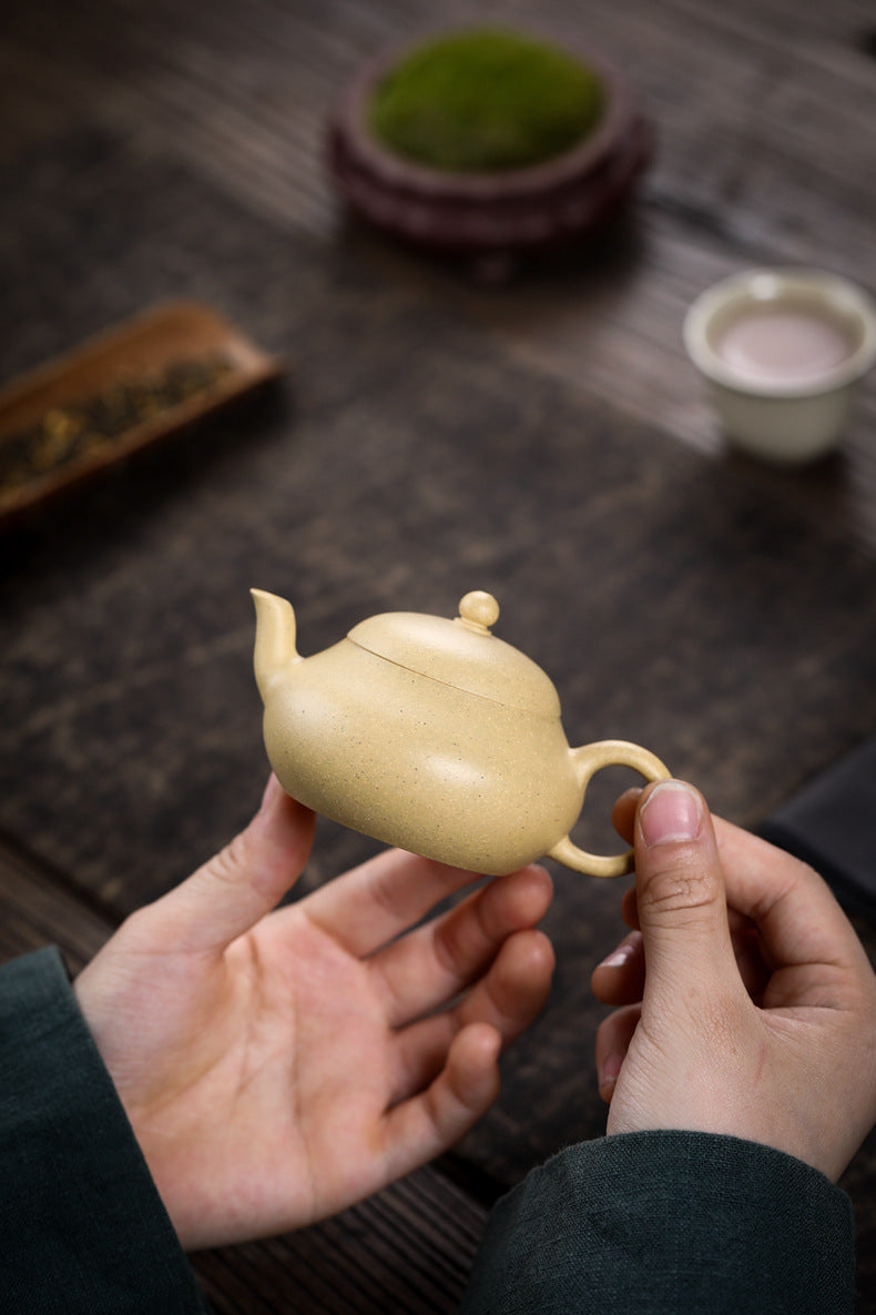 [Chingshui Tang 青水堂] Handmade Yixing Green Zisha Clay Junde Teapot – 110ml “Ben Lü” Clay Gongfu Teapot with Inner Push Hole, Thin-Walled Design for Chaozhou Brewing