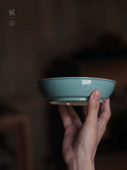 [賦山敘 x Gohobi] Turquoise Butterfly Teapot Base – Minimalist Pastel Ceramic Dry Brewing Tray for Gaiwan & Teapot